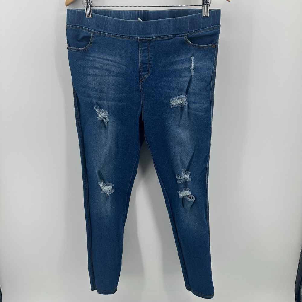 Jvini Fashion Jegging Jeans Womens 3XL‎ Blue Distressed Denim Skinny High Rise